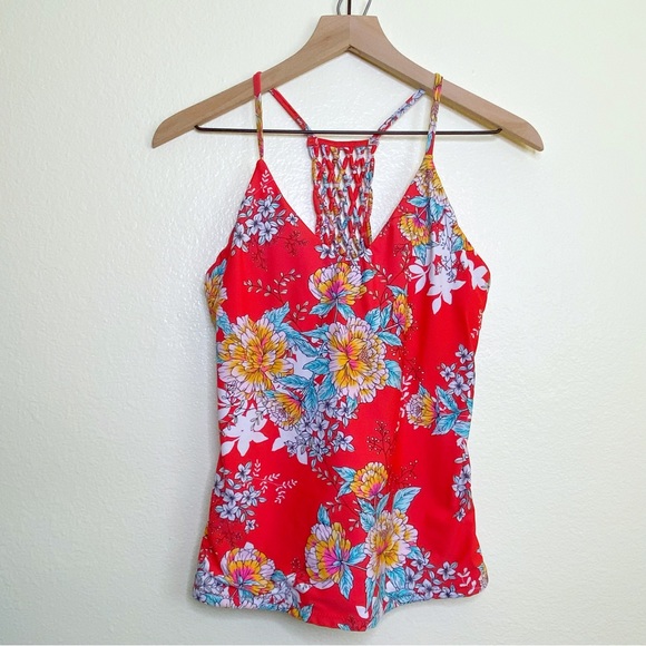 Raisins Swim Raisins Red Floral Tropical Macrame Tankini Swim Top Jrs Xl Poshmark